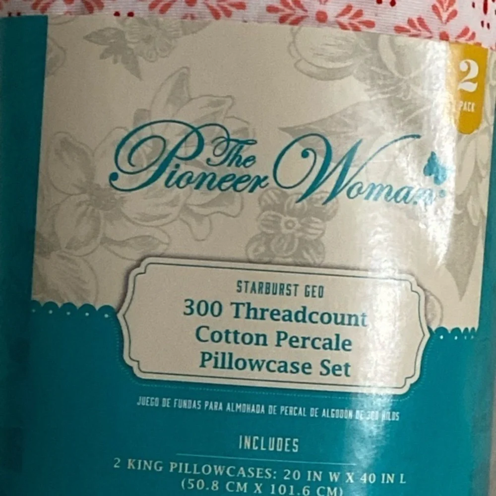 The Pioneer Woman Pillow Case‎ Set Starburst Geo 300 Thread Count Cotton